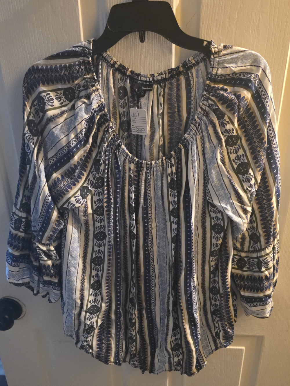 new directions Blue & White Striped Peasant Top